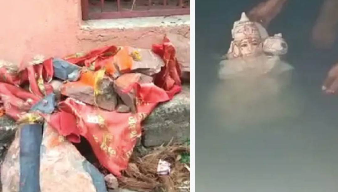 शराब पीने से रोका तो मंदिरों में ही कर दी तोड़फोड़ 2 गिरफ्तार , 1 की अभी भी तलाश जारी  देर रात प्रशासन ने दो मंदिरों में स्थापित कराई मूर्तियां