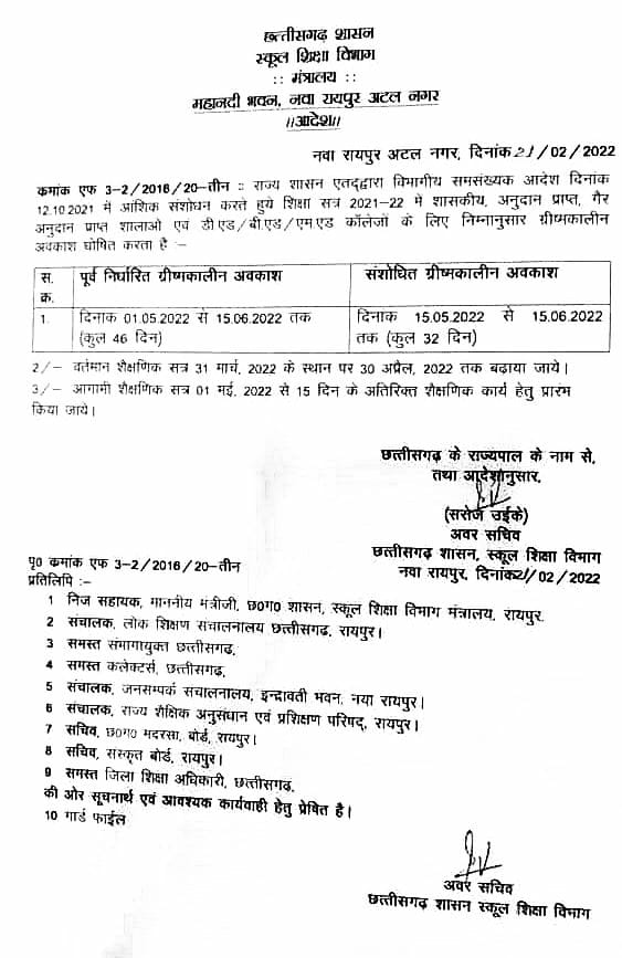 शैक्षणिक संस्थाओं में 15 मई से 15 जून तक रहेगा ग्रीष्मकालीन अवकाश, किया गया संशोधन 