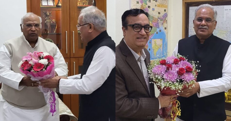 सीएम बघेल ने दिल्ली में राष्&zwj;ट्रीय अध्&zwj;यक्ष खड़गे समेत कई नेताओं से की मुलाकात