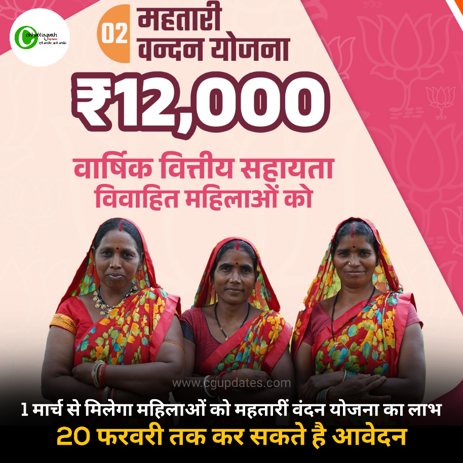 छत्तीसगढ़ में 1मार्च से आएगा महतारीं वंदन योजना के पैसे,तलाकशुदा विधवा महिला भी होंगे पात्र, 20 फरवरी तक कर सकेंगें आवेदन देखें पूरी जानकारी सिर्फ एक क्लिक में.....